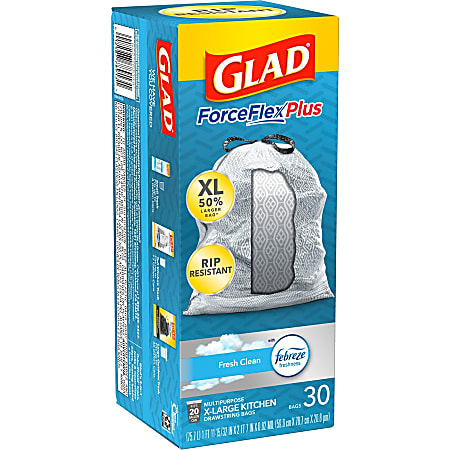 Glad ForceFlex MaxStrength X-Large Kitchen Drawstring Trash Bags, 20  Gallon, Fresh Clean Scent with Febreze Freshness, 80 Count
