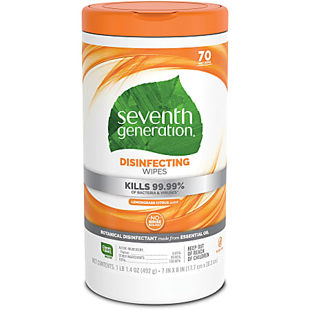 Seventh Generation™ Disinfecting Wipes, Lemongrass Scent, 70