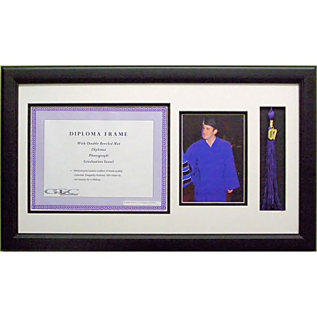 Gemline Diploma Frame With Photo Insert And Tassel Opening, 12" x 22", Black/Clear Glass