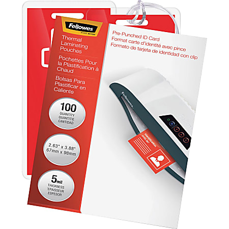 Fellowes Punched ID Card Glossy Thermal Laminating Pouches - Laminating Pouch/Sheet Size: 3.88"x 5 mil Thickness - Glossy -  - 52016