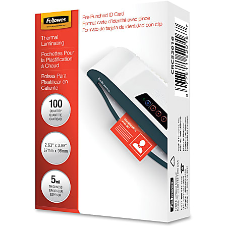 Fellowes Punched ID Card Glossy Thermal Laminating Pouches - Laminating Pouch/Sheet Size: 3.88 Fellowes Punched ID Card Glossy Thermal Laminating Pouches - Laminating Pouch/Sheet Size: 3.88