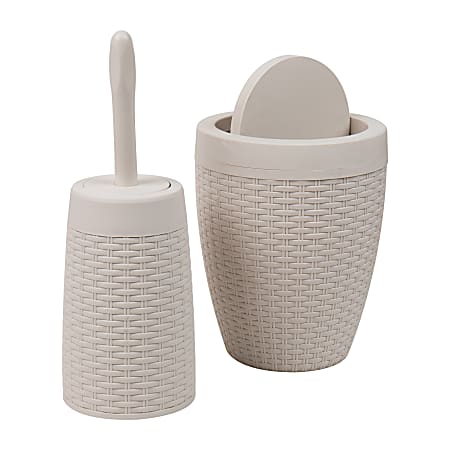 Mind Reader Basket Collection Round Weave Wastepaper Basket And Toilet Brush Set, Ivory