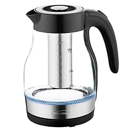 Brentwood 1.7 Liter Glass Electric Kettle With Tea Infuser 8 12 H x 6 W x 6 D Black Office Depot