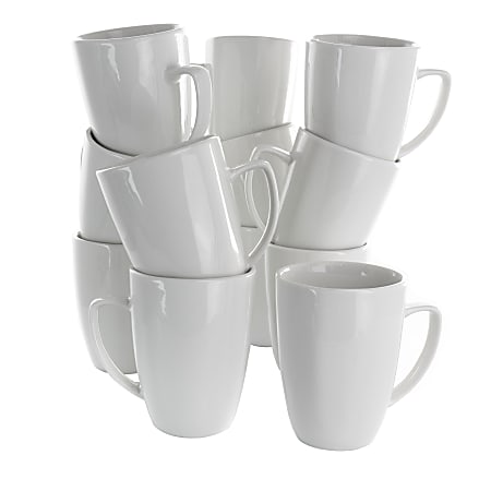 Elama Riley 12-Piece Porcelain Mug Set, 12 Oz, White