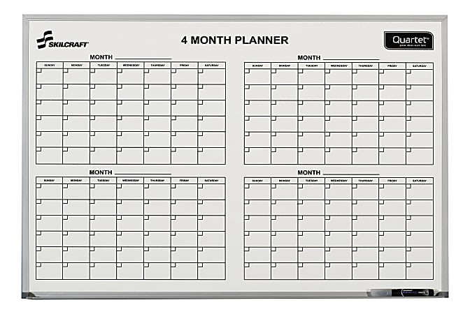 SKILCRAFT® Dry-Erase 4 Month Planner Whiteboard, 24" x