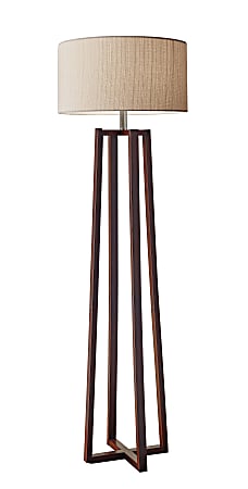 Adesso® Quinn Floor Lamp, 60"H, Light Brown Shade/Walnut Base