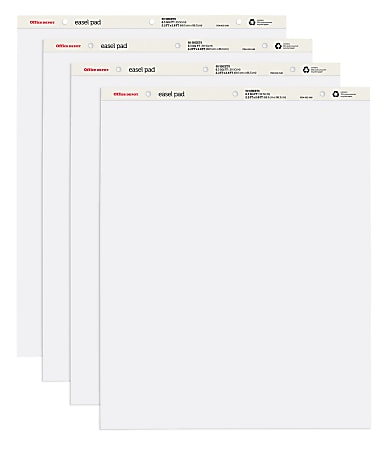 Office Depot® Brand Standard Easel Pads, 34" x 27", 30% Recycled, White, 50 Sheets, Pack Of 4