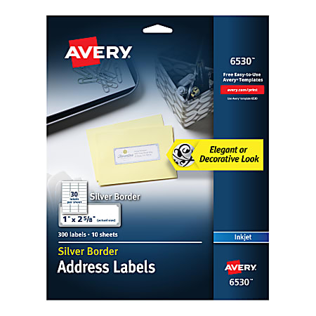 Avery® Easy Peel® Address Labels With Border, 1" x 2 5/8", White/Silver, Pack Of 300 Labels