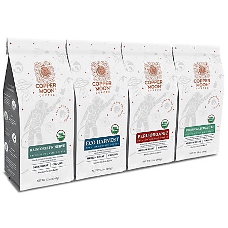 Copper Moon Coffee, Ground, 4 Blend Organic Variety Pack, 4 Bags (12 Oz Each Blend)