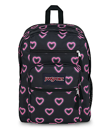 JanSport Big Student Backpack With 15” Laptop Pocket, Happy Hearts Black