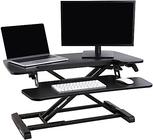 FlexiSpot M732 Metal Height Adjustable Sit Stand Desk Riser 19 34 H x 31 12 W x 16 516 D Black Office Depot