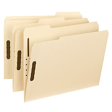Smead WaterShed®/CutLess® Fastener Folder - Letter - 8 1/2" x 11" Sheet Size - 2 x 2K Fastener(s) - 1/3 Tab Cut - Assorted Position Tab Location - 11 pt. Folder Thickness - Manila - Recycled - 50 / Box