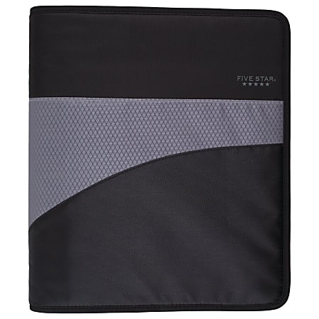 Five Star&reg; Zipper 3-Ring Binder, 1 1/2" Round Rings, Black/Gray