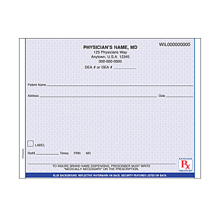 Custom Horizontal Prescription Pads Blue 1 Part 5 12 x 4 14 ...