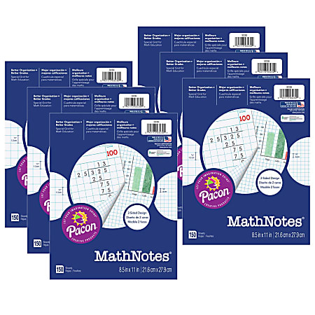 Pacon® MathNotes Graphing Paper, 8-1/2" x 11", White, 150 Sheets Per Pack, Set Of 6 Packs