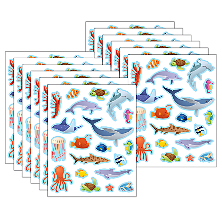 Teacher Created Resources Stickers, 2-1/2” x 1/2", Ocean Animals, 120 Stickers Per Pack, Bundle Of 12 Packs