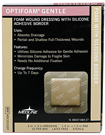 Optifoam® Gentle Border Adhesive Dressings, 3" x 3", Tan, Box Of 10