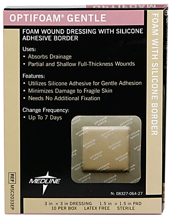 Optifoam® Gentle Border Adhesive Dressings, 3" x 3", Tan, Box Of 10