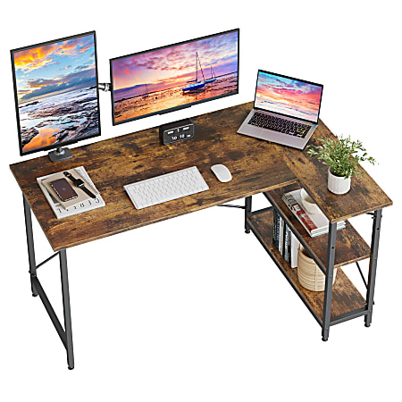 Bestier L-Shaped Corner Desk With Storage Shelf, 56"W, Rustic Brown