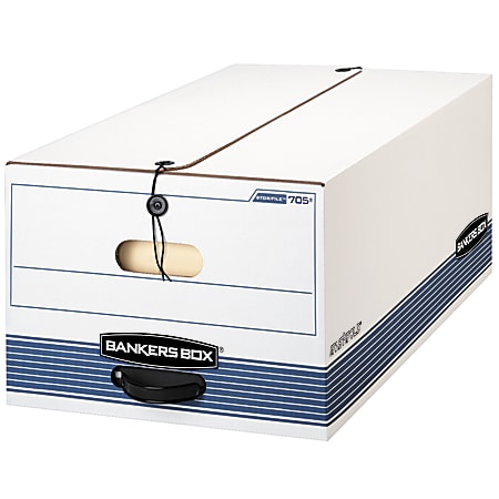 Bankers Box® Stor/File™ FastFold® Medium-Duty Storage Boxes With Locking Lift-Off Lids And Built-In Handles, Legal Size, 24“D x 15" x 10", 60% Recycled, White/Blue, Case Of 4