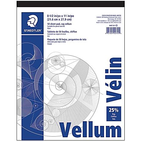 Staedtler Vellum Paper Pad, Letter Size (8 1/2" x 11"), 16 Lb, White, Pad Of 50 Sheets