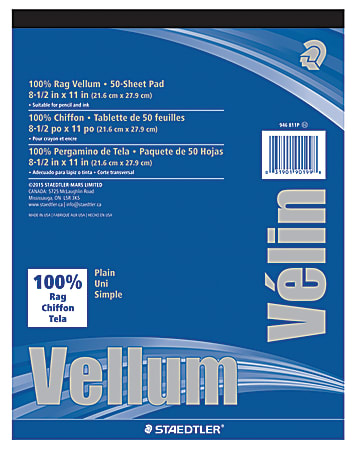8 1/2 x 11 50 Sheet Pad Staedtler 100% Rag Vellum Tracing Paper 