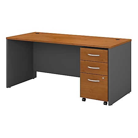 Bush Business Furniture Components 66"W x 30"D Office Desk With Mobile File Cabinet, Natural Cherry/Graphite Gray, Premium Installation