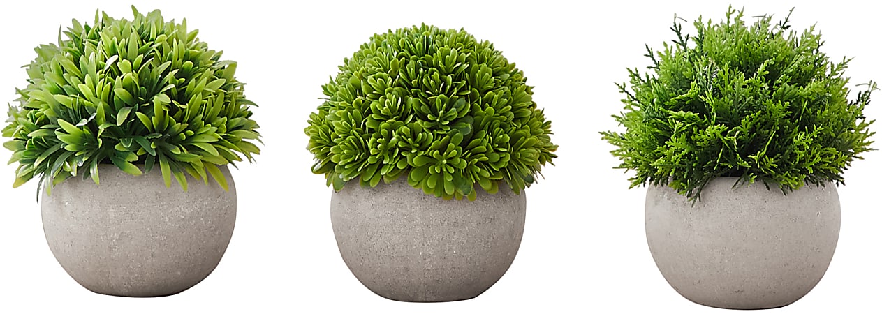 Monarch Specialties Mar 5”H Artificial Plants With Pots, 5”H x 5”W x 5”D, Green, Set Of 3 Plants