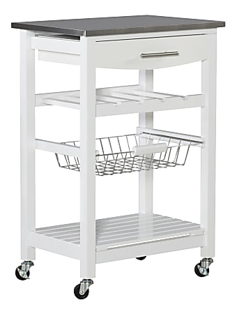 Linon Claus Wood Kitchen Cart, With Shelf, 33-15/16"H x 22-15/16"W x 15-3/4"D, White