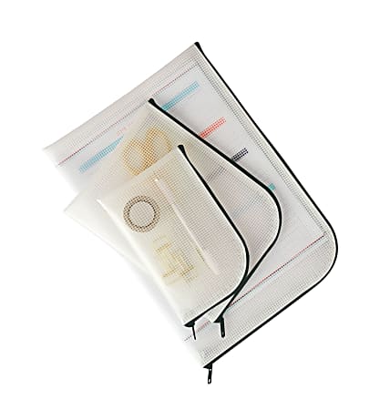Office Depot Brand Vinyl Mesh Zippered Pouches Black White Clear Pack Of 3 Pouches