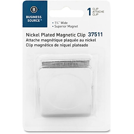 Business Source Nickel Plated Magnetic Clips - 1.8" Length - 1Each - Chrome - Metal, Nickel Plated