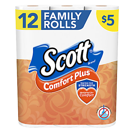 Scott® ComfortPlus 1-Ply Toilet Paper, 1-1/8" x 1-1/8", 173 Sheets Per Roll, Pack Of 12 Rolls