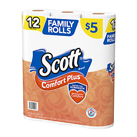 Scott® ComfortPlus 1-Ply Toilet Paper, 1-1/8" x 1-1/8", 173 Sheets Per Roll, Pack Of 12 Rolls