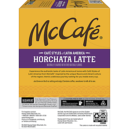 McCafe McCaf K Cup Horchata Latte Medium Roast K Cups Box Of 20 K