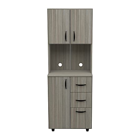 Inval Storage Cabinet With Microwave Stand, 66-1/8”H x 24”W x 15-7/16”D, Smoke Oak