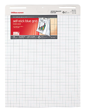 Office Depot® Brand 80% Recycled Restickable Easel Pad With Liner, 25" x 35 1/2", Blue Grid, 30 Sheets, White
