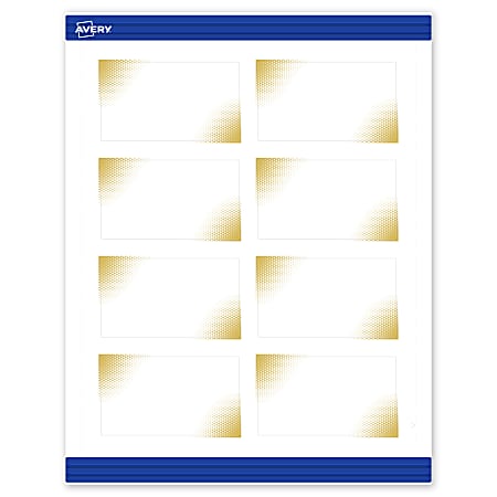 Avery® Printable Cards With Sure Feed® Technology, 2" x 3-1/2", Matte White With Preprinted Gold-Blush Pattern, Pack Of 80