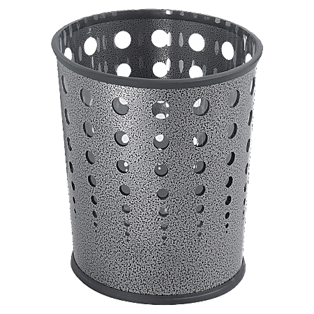 Safco® Round Steel Wastebasket, 6 Gallons, Black Speckled