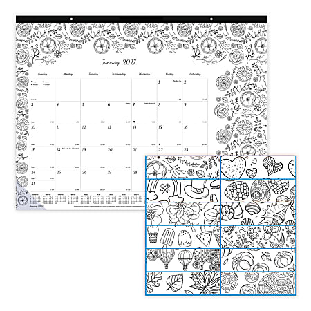 2027 Blueline® DoodlePlan™ Monthly Desk Pad Coloring Calendar, 22” x 17”, January To December, C2917311, Total Qty 1