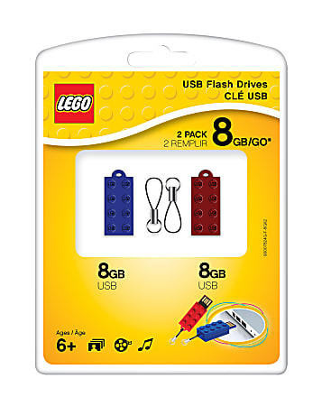 PNY USB 2.0 LEGO® USB Drive, 8GB, Assorted Colors, Pack Of 2