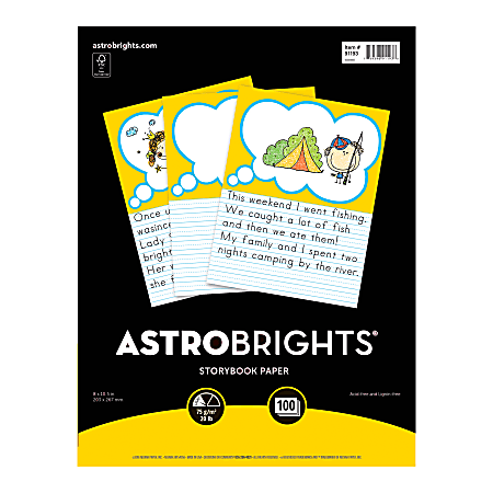 Wausau Astrobrights® Story Paper, 8" x 10 1/2", Kid-Ruled, White, Pack Of 100 Sheets