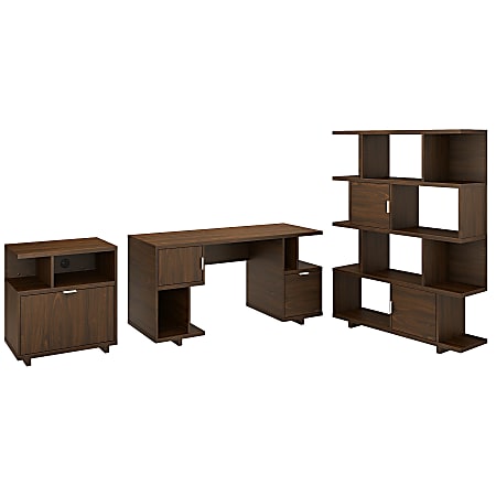 kathy ireland® Home by Bush Furniture Madison Avenue 60"W Computer Desk With Lateral File Cabinet And Bookcase, Modern Walnut, Standard Delivery