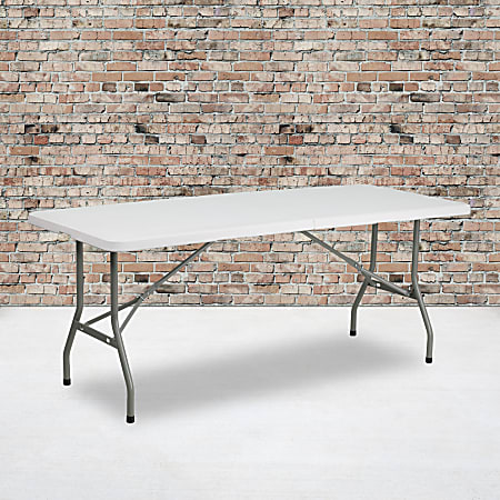 Flash Furniture Bi-Fold Plastic Folding Table, 29&rdquo;H x 30&rdquo;W x 72&rdquo;D, Granite White