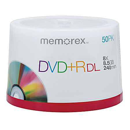Memorex® DVD+R Double Layer Recordable Media Spindle, 8.5GB/240 Minutes, Pack Of 50