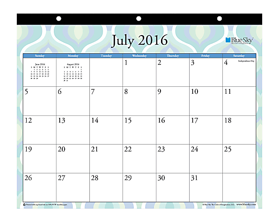 Blue Sky® Monthly Tablet Calendar, 11" x 8 3/4", Boca, July 2016 to June 2017