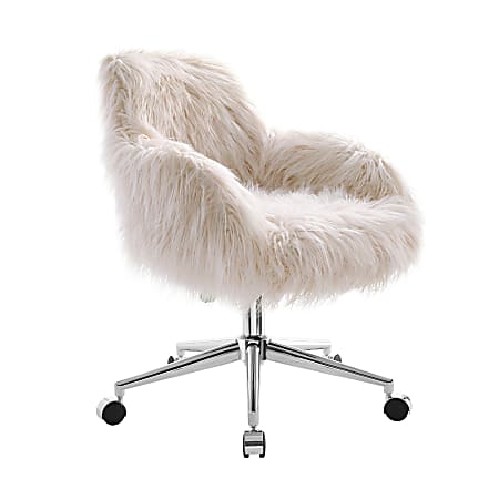 Linon Aria Faux Fur Mid-Back Home Office Chair, Pink/Chrome