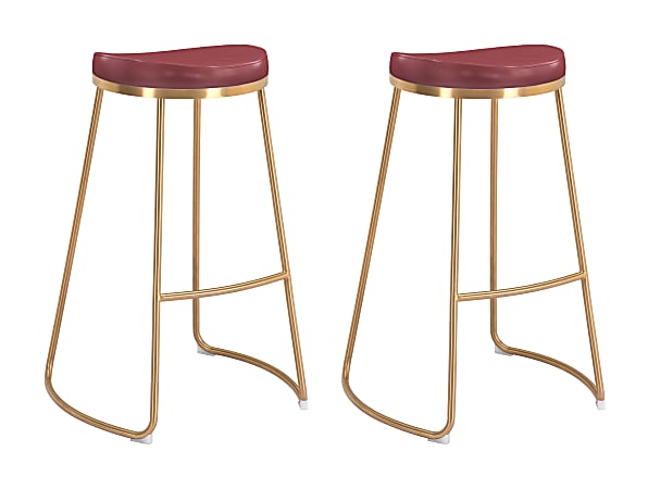 Zuo® Modern Bree Barstools, Burgundy/Gold, Set Of 2