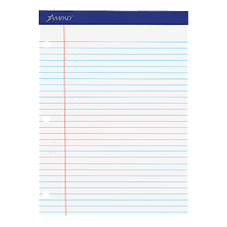 Ampad® Perforated 3-Hole Punched Dual Writing Pad, Legal Wide Rule, 8 1/2" x 11 3/4", White, 100 Sheets