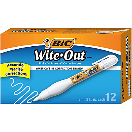 Wite-Out Shake 'N Squeeze Correction Pen - Pen Applicator - 8 mL - White - Fast-drying - 12 / Box