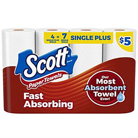 Scott® Paper Towels, Choose-A-Sheet, 4 Single Plus Rolls = 7 Regular Rolls (88 Sheets Per Roll)